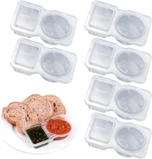 Double Compartment Condiment Containers with Lids 6 Pack 2 Section Dips Snack