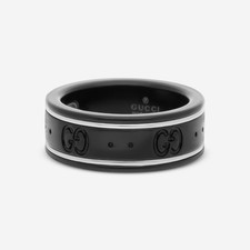Gucci Icon 18K White Gold Black Synthetic Corundum Band Ring YBC225985001