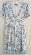 Womens Shein White Blue Floral Ruffle Dress Size Large