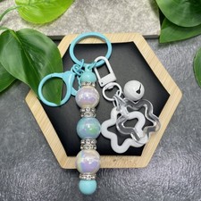 5.5  Stainless Steel Star Charm Acrylic Beaded Keychain Purse Backpack New C537