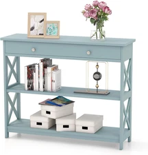 GOFLAME 39" Console Sofa Table with Drawers, 3-Tier Narrow Entry Table with Stor