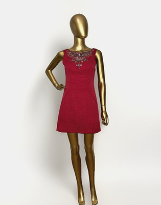 Anthropology Moulinette Soeurs Red Jewel Jacquard Cocktail Dress Holiday Size 2