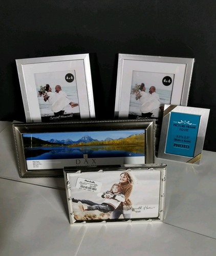 Silver Tone Metal Picture Frames ~ Lot Of 5 ~ Various Small Sizes w/Clear Glass - Picture 2 of 9