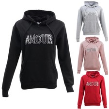 FIL Women's Fleece Hoodie Hooded Jumper Pullover w Sequins - AMOUR