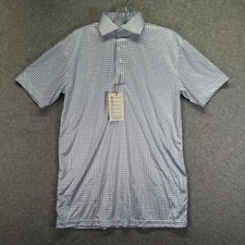 Collars & Co Dress Collar Polo Shirt Mens Small Blue Check Performance Stretch