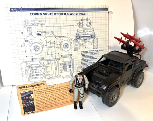 GI Joe COBRA STINGER 1984 *100% COMPLETE w/Driver, Blueprints & Card* EXCELLENT!
