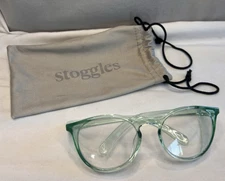 Stoggles Safety Glasses Green Clear Frame LucidLens Anti-Fog Blue Light w/ Case