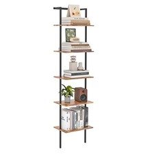 5-Tier Ladder Shelf, Wall Mounted Ladder Bookshelf with Metal Frame, Wood Tal...