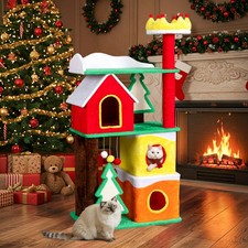 Indoor Christmas Themed Plush Multi-level Cat Tower Tree with Condos for Holiday