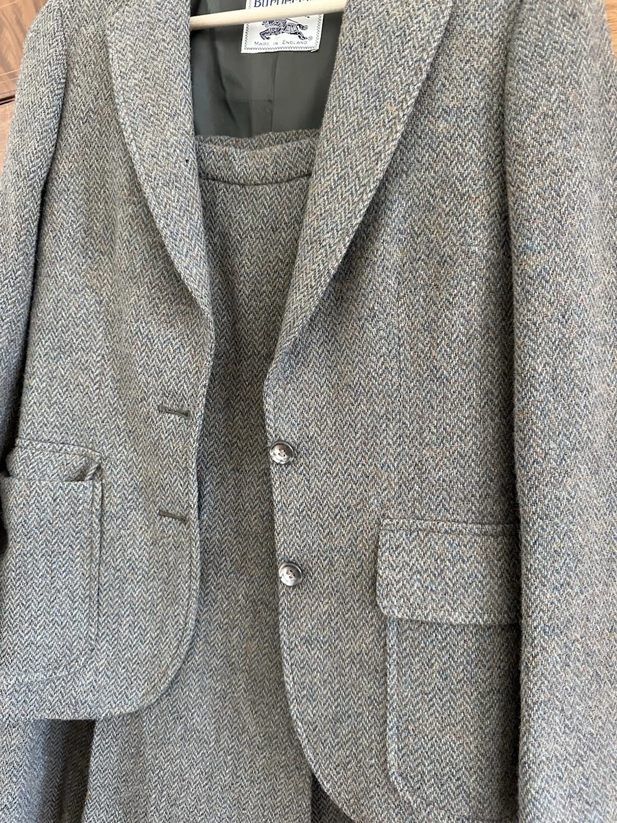 Disfraz vintage, Burberry, tweed irlandés, falda plisada, blazer, lana