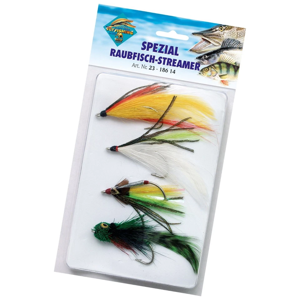 4 Stück Spezial Raubfisch Streamer Hecht Köder Zander Barsch Forellen Fliegen - Bild 1 von 1