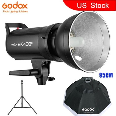 US Godox Flash SK400II 400Ws Studio Flash Strobe+95cm Bowens mount Softbox+Stand