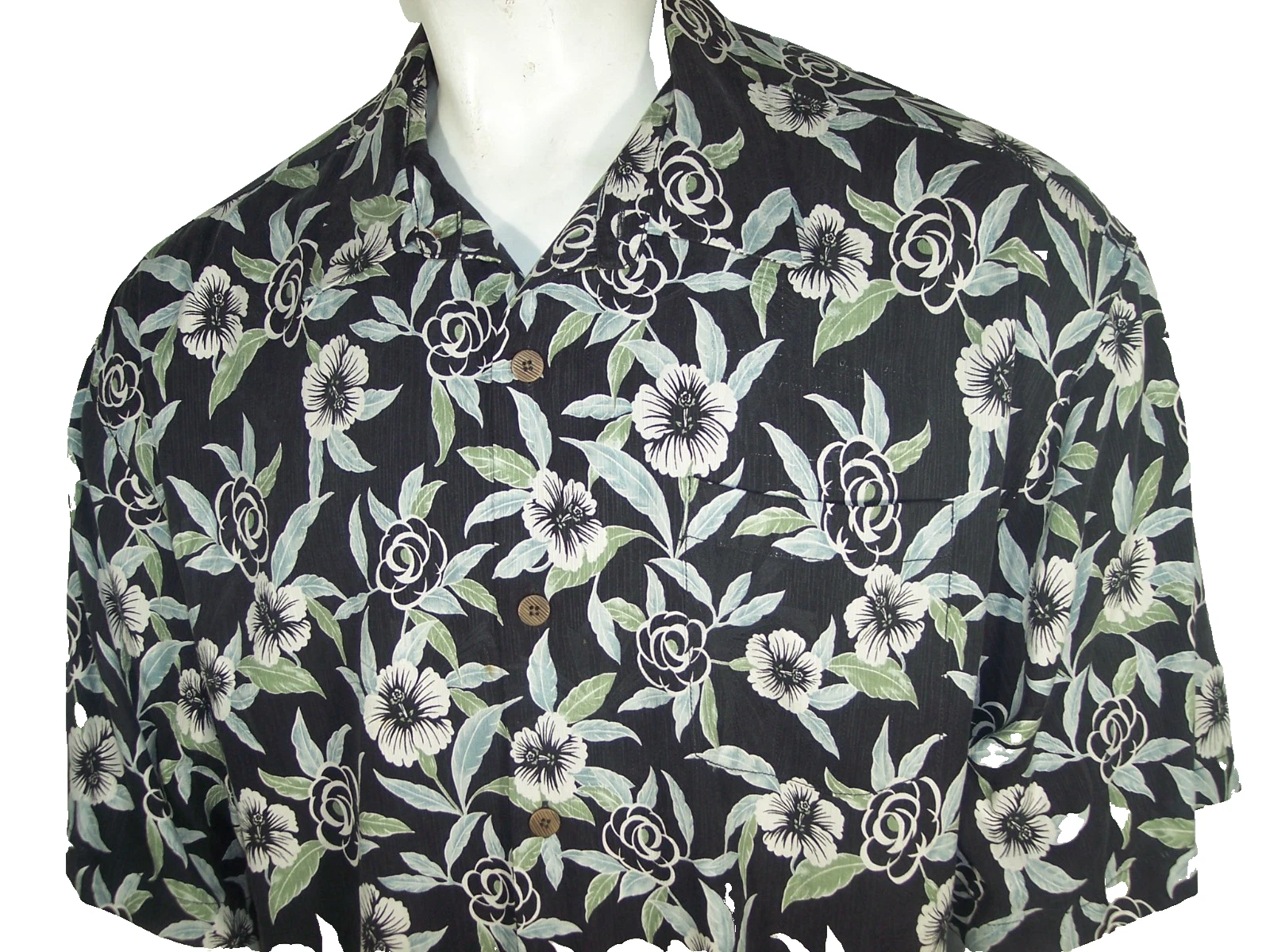 Tommy Bahama XLX Mens Floral on Black Silk Button Down Hawaiian Shirt