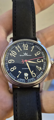 Yonger & Bresson Automatic Black Dial Leather Strap 5 ATM Stainless Steel Watch