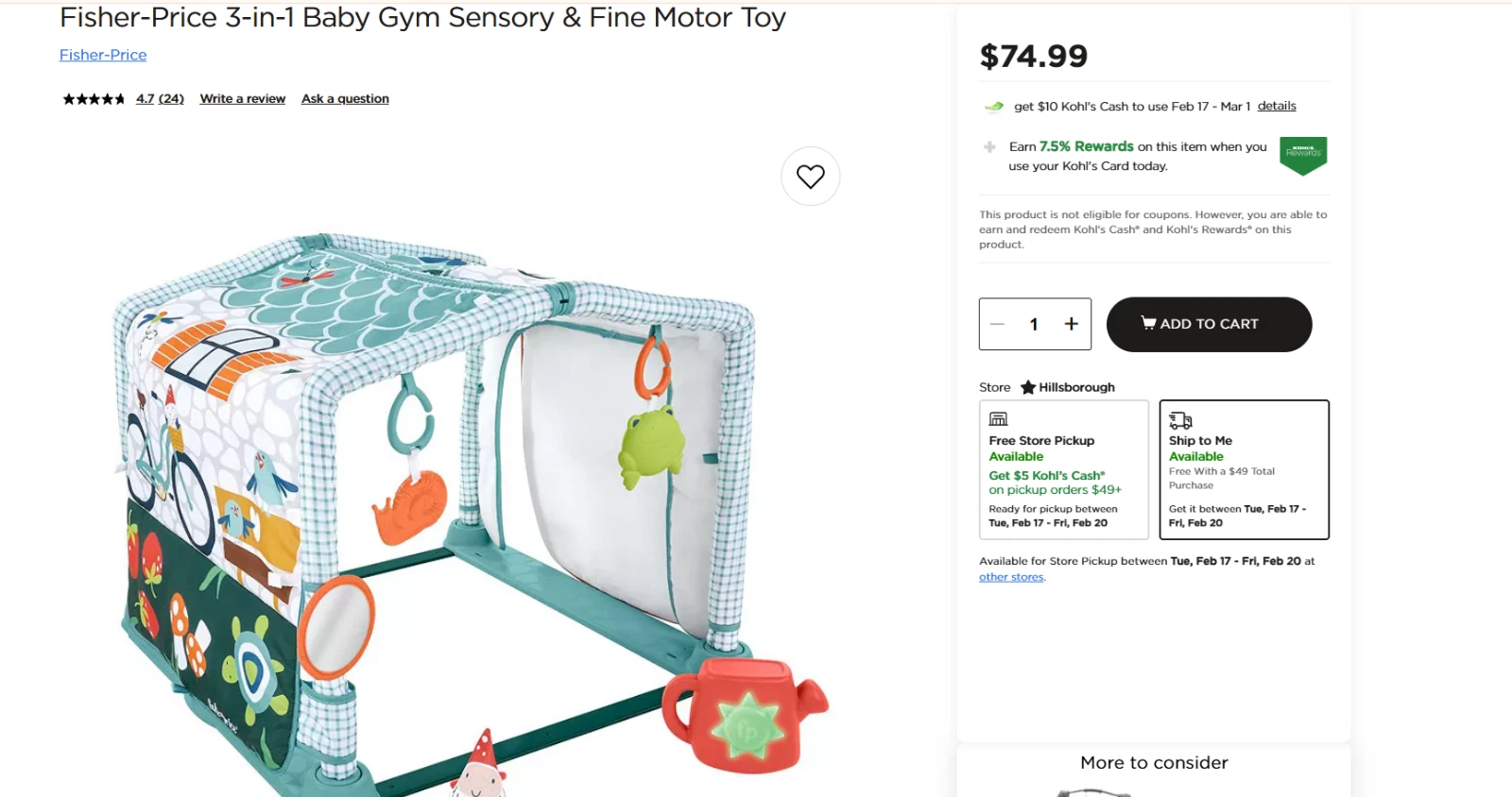 Fisher-Price Playmat 3-In-1 Crawl & Play Activity Gym Sensory & Fine Motor Play
Opens in a new windo