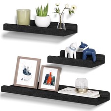 Black Floating Shelves Wall Mounted Set of 3, 23.6 Inch Rustic Wood Wall Shel...