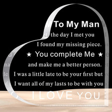 To My Man Heart Acrylic Plaque I Love You Gift for Boyfriend Husband Fiance