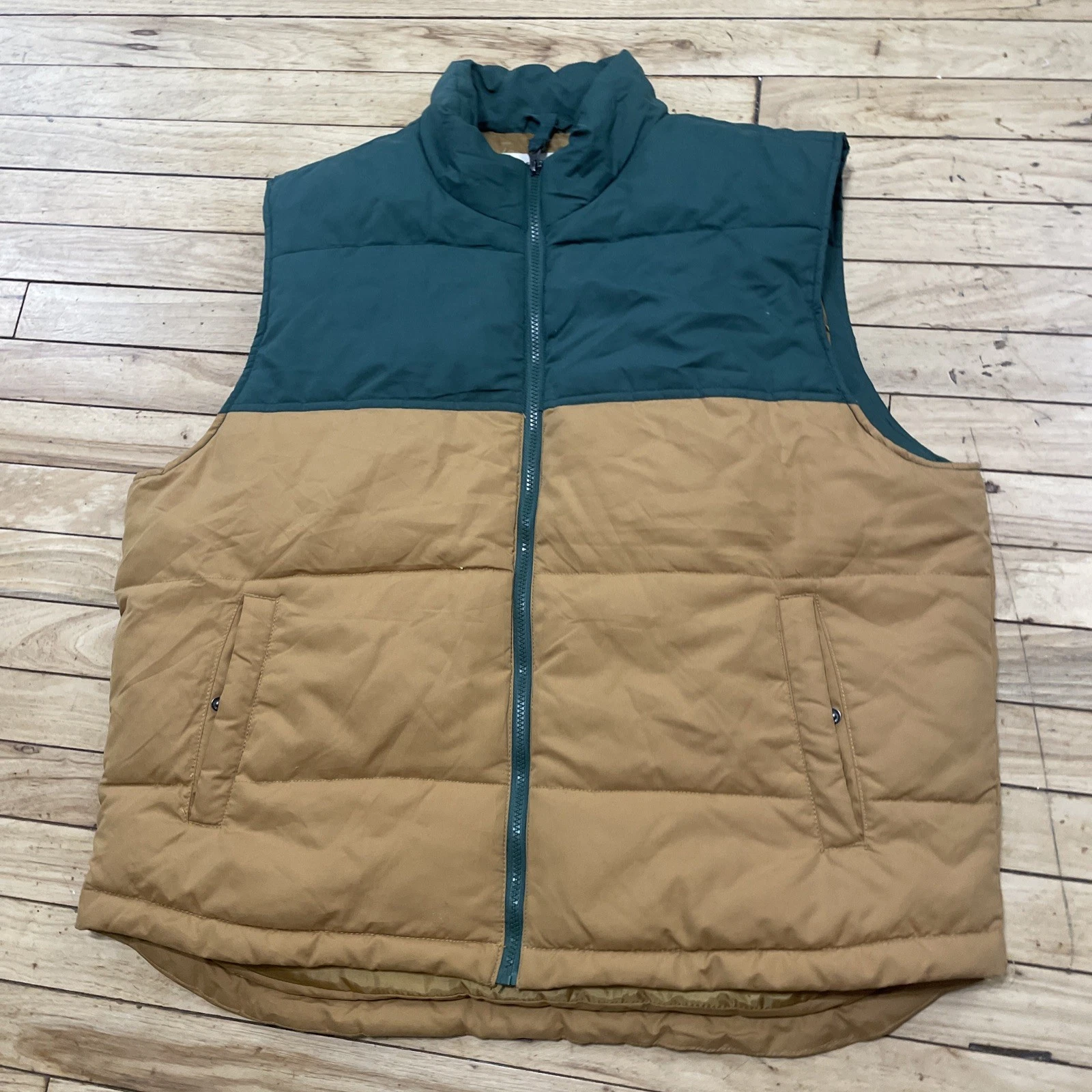 St Johns Bay Puffer Vest Men XL Camel Brown Green Retro 70s Hunting 90s Gillet