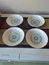 4 222 Fifth Tunisia Porcelain Floral Blue Shallow Serving Pasta Bowl 9.5”