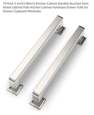 Amerdeco 9 Pack Brushed Satin Nickel Cabinet Pulls 5-Inch Hole Centers