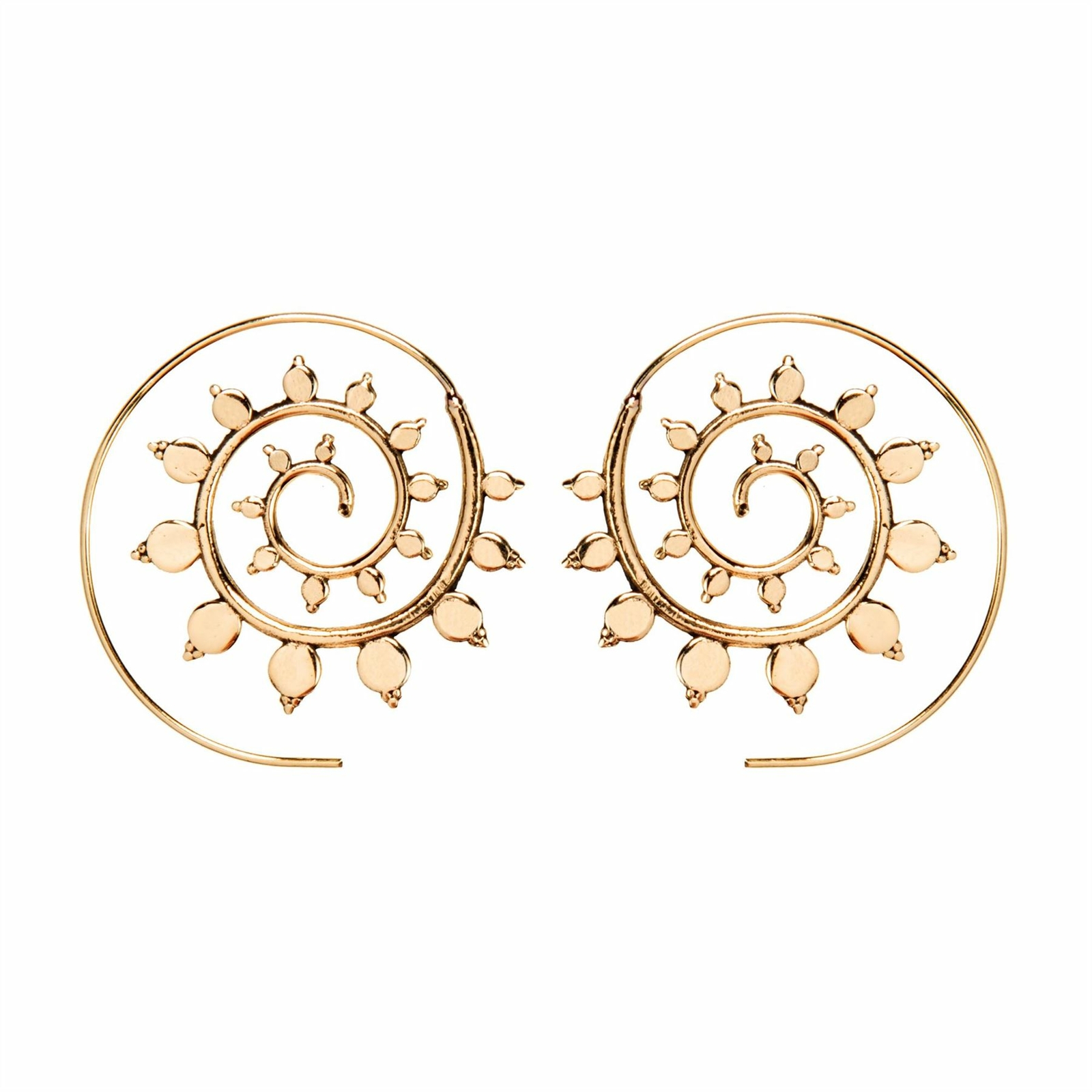 Gold Brass Boho Festival Sunflower Spiral Threader Earrings by 81stGeneration