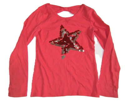 So Girls Long Sleeve Pullover Shirt Bow Neck Red Sequin Silver Star Sz 7/8 G001
