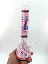 11" Pink Cute Glass Bongs Filter 14mm Bowl Bubbler Women Girls Gift