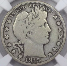 1915 Barber Silver Half Dollar Graded NGC VG-8 Very Good Low Mintage Better Date