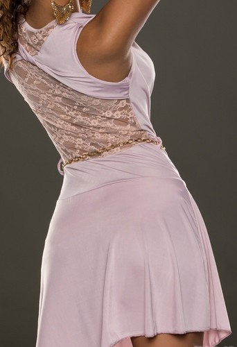 Sexy Miss Mesdames Girly Robe Mini Dos Dentelle 34/36/38 Chaîne Ceinture Mauve - Photo 4 sur 4