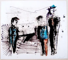 1961 Israel HAND SIGNED ART PAINTING Jewish MIXED MEDIA Moshe GIVATI Hebrew