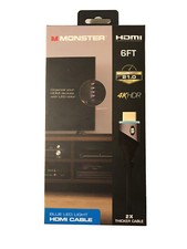 Monster HDMI Cable 4K HDR Premium Gold Plated High Speed 6 Ft Blue LED Lighted