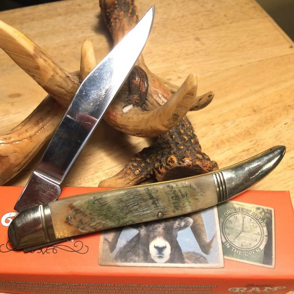 Navaja de bolsillo grande palillo de dientes Texas de 5" MR362 Marbles Rams Horn Foto 3 de 3