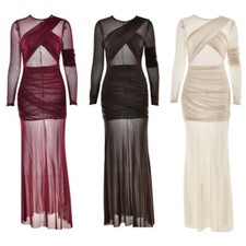 Maxi Dress Sheer Mesh Patchworks Long Sleeve Bodycon Raves Party Club Outfits
