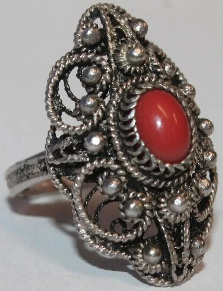 B0958 - Large Solid 925 Silver Ring with Agate - … - image 3
