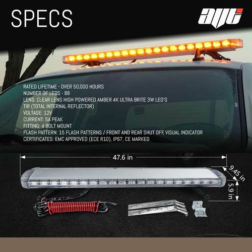LED Light Bar Amber Flashing Beacon Recovery Lightbar 47" 120cm 1200mm 1.2M 48" - Picture 5 of 5