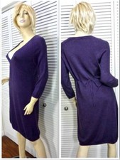 NWT $88 Nurture 2pc Sweater Dress MEDIUM Grape Knit V-Neck w White Cotton Blend
