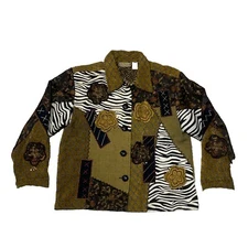 NEW DIRECTIONS EMBROIDERED BLAZER S Small Zebra Patchwork Granny Cottage Core