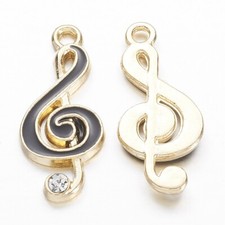 10Pcs Musical Note Golden Alloy Enamel Pendants Charm with Rhinestone 22x9.5x2mm