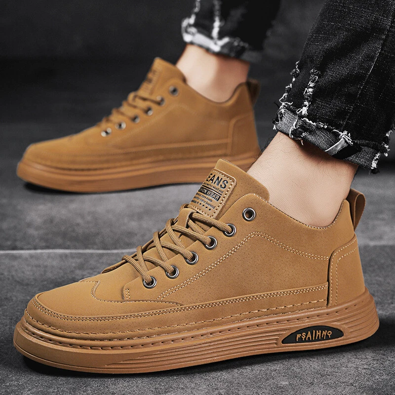 Odds Jeg accepterer det beruset Mens Casual Outdoor Lace-Up Work Sneakers Faux Leather Thick Soles Board  Shoes | eBay