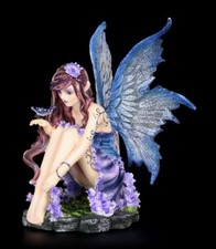 Figurine D'Elfe - Azure Admire Papillon - Fée Lavande Bleu Violet