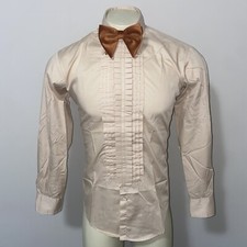 Vtg 60s 70s After Six Shirt Tuxedo Beige Tan Ruffles Retro Prom Disco Mens Small