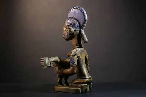Estatua africana tribu yoruba santuario figura pájaro recipiente acentos azules altar -G4994 - Imagen 11 de 24