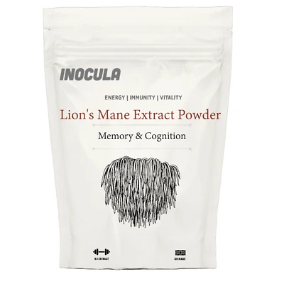 INOCULA Pure Lions Mane Mushroom Powder(Hericium Erinaceus). Lab Tested. 100% Natural