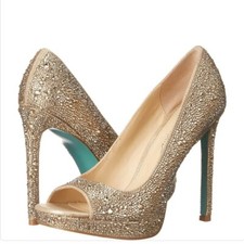 Betsey Johnson Dane Womens Rhinestone Peep-Toe Pumps Size 8