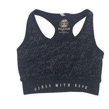 Girls With Guns Sports Bra Womens Black S Racerback Logo Script Stretch Active