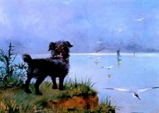 DOG WAITING MASTER RETURN ANIMAL PAINTING BY LOUISE ABBEMA ON CANVAS REPRO SMALL