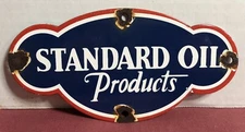 VINTAGE STANDARD OIL PRODUCTS GASOLINE 8” PORCELAIN GAS SIGN
