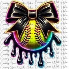 Sublimation Print Softball Drip Bow Ready to Press Paper Ink Heat Transfer