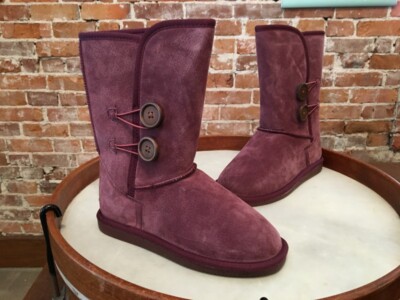 Lamo Purple Suede Button Detail Faux Fur Mid Calf Boots New