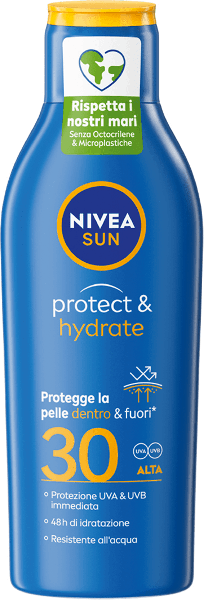 NIVEA SOLARE PROTECT & HYDRATE LATTE SFP30 200 ML, 2 Pezzi.